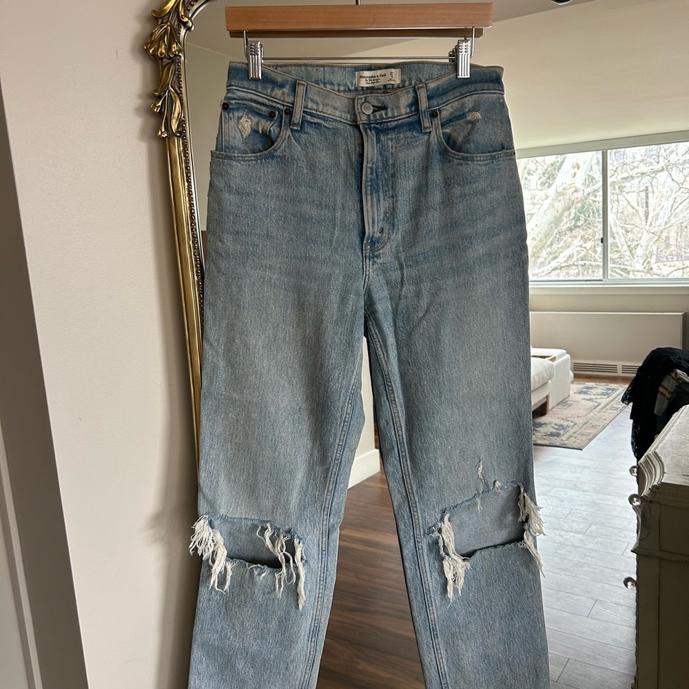 Abercrombie & Fitch Ripped Blue Straight Leg Jeans